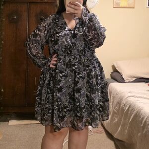 torrid Black Floral Tiered Mini Dress